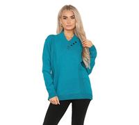 H&F Women’s Knitted Long Sleeve 4 Button V Neck Shawn Collar Pullover Jumper Sweater Casual, Warm Winter Top UK Size (Teal, 20-22)