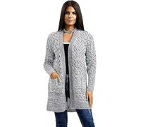 H&F Women’s Ladies Bubble Knitted Open Front Long Sleeve Chunky Cable Knit Cardigan Lightweight Winter Sheer Knit Cardigan with 2 Side Pockets Plus Size 8-22 (12-14, Marl Grey)