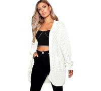 H&F Women’s Ladies Bubble Knitted Open Front Long Sleeve Chunky Cable Knit Cardigan Lightweight Winter Sheer Knit Cardigan with 2 Side Pockets Plus Size 8-22 (8-10, White)