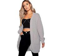 H&F Women’s Ladies Bubble Knitted Open Front Long Sleeve Chunky Cable Knit Cardigan Lightweight Winter Sheer Knit Cardigan with 2 Side Pockets Plus Size 8-22 (20-22, Grey)
