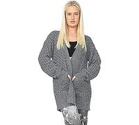 H&F Women’s Ladies Bubble Knitted Open Front Long Sleeve Chunky Cable Knit Cardigan Lightweight Winter Sheer Knit Cardigan with 2 Side Pockets Plus Size 8-22 (12-14, Marl Black)