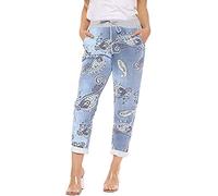 H&F ® Women’s Ladies Denim Jogger Floral, Star Printed Sweatpants Ribbed Waistband Trousers Ladies Causal Summer Jogger Drawstring Italian Gym Running Pants-Size 8-22 (Cream Letters, 20-22)