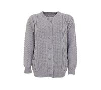 H&F Women’s Long Sleeve Matching Button Open Front Aran Knit Crew Neck Chunky Cable Knit Cardigan Lightweight Winter Grandad Jumper Cardigan 2 Side Pockets Ladies Top Size 8-22 (20-22, Grey)