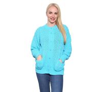 H&F Women’s Long Sleeve Matching Button Open Front Aran Knit Crew Neck Chunky Cable Knit Cardigan Lightweight Winter Grandad Jumper Cardigan 2 Side Pockets Ladies Top Size 8-22 (16-18, Sky Blue)