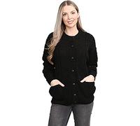 H&F Women’s Long Sleeve Matching Button Open Front Aran Knit Crew Neck Chunky Cable Knit Cardigan Lightweight Winter Grandad Jumper Cardigan 2 Side Pockets Ladies Top Size 8-22 (20-22, Black)