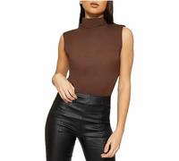 H&F Women’s Sleeveless Polo Neck Plain T Shirt Ladies Stretch Roll Turtle Neck Basic Vest Jumper Casual, Formal Wear Blouse Top Size 8-22 (UK, Numeric, 16, 18, Regular, Regular, Dark Brown)