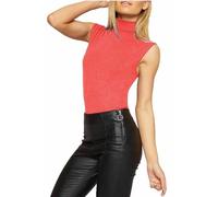 H&F Women’s Sleeveless Polo Neck Plain T Shirt Ladies Stretch Roll Turtle Neck Basic Vest Jumper Casual, Formal Wear Blouse Top Size 8-22 (UK, Numeric, 16, 18, Regular, Regular, Coral)