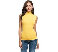 H&F Women’s Sleeveless Polo Neck Plain T Shirt Ladies Stretch Roll Turtle Neck Basic Vest Jumper Casual, Formal Wear Blouse Top Size 8-22 (UK, Numeric, 12, 14, Regular, Regular, Yellow)