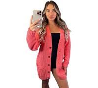 H&F Women's Chunky Aran Cable Knit Long Sleeve, Button Front Grandad Cardigan UK Sizes 8-26
