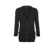 H&F Women's Chunky Aran Cable Knit Long Sleeve, Button Front Grandad Cardigan UK Sizes 8-26 (UK, Numeric, 20, 22, Regular, Regular, Black)