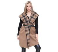 H&F Womens Italian Belted Duster Coat Celebrity Inspired Waterfall Trench Cape Checked Long Sleeve Open Drape Long Maxi Length Duster Top Cardigan Coat Jacket Plus Size 8-22 (Camel)