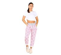 H&F Women's Italian Printed Denim Jogger Sweatpants with Ribbed Waistband Casual Summer Trousers for Gym & Running Sizes 8-22 (UK, Numeric, 8, 14, Regular, Regular, Geometric Print Baby Pink)