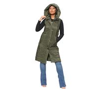 H&F Women's Ladies Long Quilted Gilet Jacket Longline Sleeveless Thick Hooded Side Zip Down Lightweight Ladies Long Coat Bodywarmer Outdoor Gilet Padded Waistcoat Size S-3XL (Khaki, XXL)