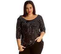 H&F Womens Ladies Scoop Round Neck 3/4 Sleeve Plain Sparkling Glitter Shiny Sequins Party Night Out Club wear Top Shirt Dress Truly Plus Size 14-28 Silver