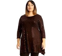 H&F Womens Ladies Scoop Round Neck 3/4 Sleeve Plain Sparkling Glitter Shiny Sequins Party Night Out Club wear Top Shirt Dress Truly Plus Size 14-28 (26-28, Red-1)
