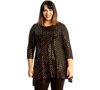 H&F Womens Ladies Scoop Round Neck 3/4 Sleeve Plain Sparkling Glitter Shiny Sequins Party Night Out Club wear Top Shirt Dress Truly Plus Size 14-28 (14, Gold-1)