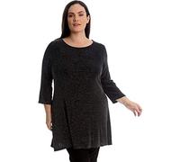 H&F Womens Ladies Scoop Round Neck 3/4 Sleeve Plain Sparkling Glitter Shiny Sequins Party Night Out Club wear Top Shirt Dress Truly Plus Size 14-28 (26-28, Silver-3)