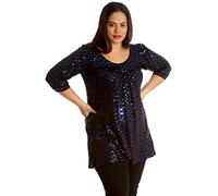 H&F Womens Ladies Scoop Round Neck 3/4 Sleeve Plain Sparkling Glitter Shiny Sequins Party Night Out Club wear Top Shirt Dress Truly Plus Size 14-28 Blue