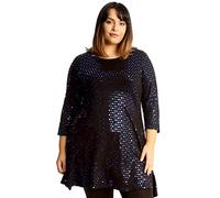 H&F Womens Ladies Scoop Round Neck 3/4 Sleeve Plain Sparkling Glitter Shiny Sequins Party Night Out Club wear Top Shirt Dress Truly Plus Size 14-28 (20, Blue-1)