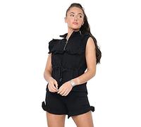 H&F ® Women's Ladies Short Sleeve Zip Frill Tie Up Loungewear Shorts 2 Piece Co-ord Tracksuit Set Size- 8 10 12 14 (Black, 10)