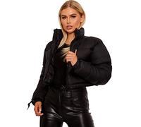 H&F Womens Long Sleeve Zip Up Crop Puffer Jacket Short Quilted Padded Coat Drawstring Waist Lightweight Fashion Coats For Women Stand Collar Bubble Jackets Warm Winter Jacket Size XS-XL (L, Black)