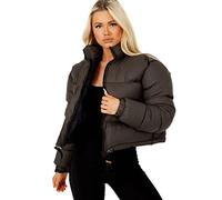 H&F Womens Long Sleeve Zip Up Crop Puffer Jacket Short Quilted Padded Coat Drawstring Waist Lightweight Coats For Women Stand Collar Bubble Jackets Warm Winter Jacket Size XS-XL (XS, Dark Chocolate)