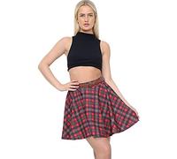 H&F ® Womens New Tartan Check Printed Ladies Short Mini Slim Detachable Waist Belted Flared Pleated Skater Red Skirt Size-8-10 12-14 16-18 20-22 (New Red Tartan, 20-22)