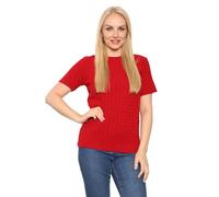 H&F Women's Short Sleeve Chunky Cable Knitted Crew Neck Jumper, Ladies Oversized Loose Sweater, Casual Knitted Pullover Top, UK Size 8-22 (UK, Numeric, 8, 14, Regular, Regular, Red)