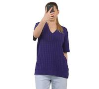 H&F Women's Short Sleeve Chunky Cable Knitted V-Neck Jumper, Ladies Oversized Loose Sweater, Casual Knitted Pullover Top, UK Size 8-22 (UK, Numeric, 16, 22, Regular, Regular, Purple)