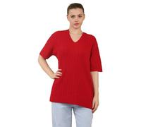 H&F Women's Short Sleeve Chunky Cable Knitted V-Neck Jumper, Ladies Oversized Loose Sweater, Casual Knitted Pullover Top, UK Size 8-22 (UK, Numeric, 16, 22, Regular, Regular, Red)