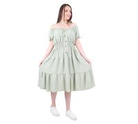 H&F Women's Short Sleeve Off Shoulder Pleated Italian Summer Dress Elasticated Waist Tiered Ladies Casual Knee Length Midi Dress One Size Fit UK 8-20, (Mint)