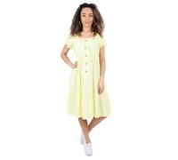 H&F Women's Short Sleeve Off Shoulder Pleated Italian Summer Dress Elasticated Waist Tiered Ladies Casual Knee Length Midi Dress One Size Fit UK 8-20, (Lemon)