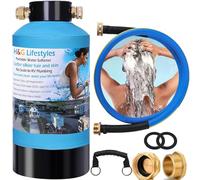 H&G lifestyles Portable Water Softener for RV with Water Hose, Food-Grade Resin 3/4" Brass Fittings 2600 Gallons Softens Hard Water Filtration System for Car Washing Pressure Washing