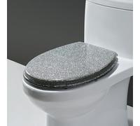 H,Glitter Resin Toilet Seat Soft Close Toilet Seat Quick Release Round Toilet Seats with Stainless Steel Hinges, Easy to Install Also Easy to Clean, 42x36cm/16.5x14.2in