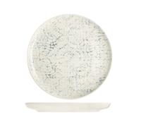 H&H 12 Flat Plates Jupiter in Stoneware Dotted Ivory and Black 26 cm
