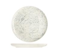 H&H 12 Flat Plates Jupiter in Stoneware Dotted Ivory and Black 26 cm