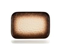 H&H 2 Eclipse rectangular plates in embossed decorated porcelain from brown