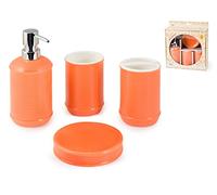 H&H 4 Pieces Ceramica Milano Bathroom Furniture and Accessories, Ceramic, Orange