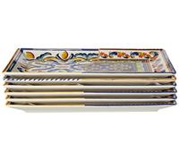 H&H 838620 Positano Set of 6 Rectangular Plates, Stoneware, 25x15 cm, Stone, Blue