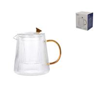 H&H Borosilicate Glass Transparent Ribbed Teapot With Filter And Lid 900