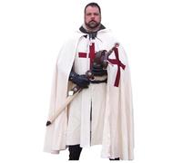 H H C Men's Medieval Crusader Costume Cloak & Tunic Templar Renaissance Knight Warrior Halloween Cosplay Cloak Robe (S-6XL), White/Maroon Templar, 6X-Large
