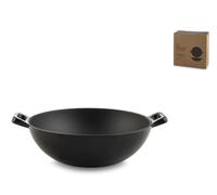 H&H Enamelled Cast Iron Wok With 2 Handles 24 cm Black