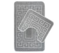 H&H Greek Bath Mat Super Soft Water Absorbent Non Slip Toilet Mat 100% polypropylene Ultra Plush Washable Bathroom Rug 50 X 80 cm & Pedestal Mat 50 X 40 cm (Grey)