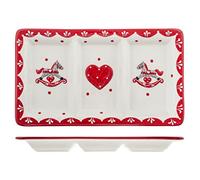 H&H Horse Rectangular ANTIPASTIERA, Ceramic, White and Red