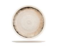 H&H Pack Of 12 Round Plates Artisanal In Stoneware Decorated Gray Edge
