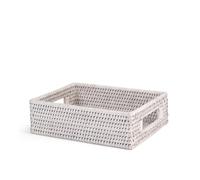 H&H Rectangular Basket with Handles in Bleached Rattan - 23x18x7cm - Handmade, Bread Holder, Seasoning, Fruit or Pantry Organizer - Natural Clear Style