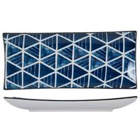 H&h Rectangular Plate Blue Oriental Prints 11.5x27cm