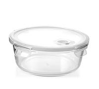 H&H Round Glass Container With Lid And Valve - 1300ml - Diameter 20cm - For Oven, Microwave, Dishwasher - With Airtight Silicone Seal