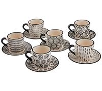 H+H Set of 6 Coffee Cups STW Decoration Black China 90 cc White