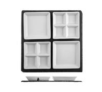 H&H Slate Tray 30X30Cm With 4 Square Porcelain Bowls